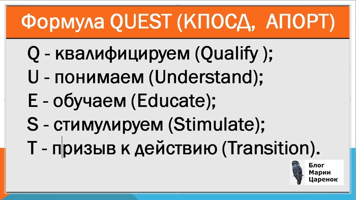 Рекламная формула QUEST