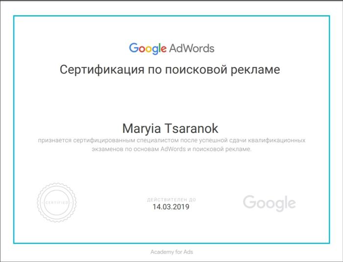 Реклама в поисковой сети Мария Царенок